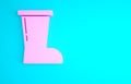 Pink Waterproof rubber boot icon isolated on blue background. Gumboots for rainy weather, fishing, gardening. Minimalism