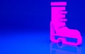 Pink Waterproof rubber boot icon isolated on blue background. Gumboots for rainy weather, fishing, gardening. Minimalism