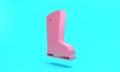 Pink Waterproof rubber boot icon isolated on turquoise blue background. Gumboots for rainy weather, fishing, gardening