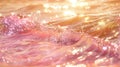 pink waves shimmering on a golden surface, evoking a dreamy dance of soft light, reminiscent of sparkling water