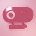 Pink Web camera icon isolated on pink background. Chat camera. Webcam icon. Minimalism concept. 3D render illustration Royalty Free Stock Photo