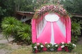 Pink wedding arch flowers in-park for a engage wedding Royalty Free Stock Photo