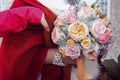 Pink wedding bouquet with orange bow Royalty Free Stock Photo