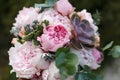 Wedding bouquet of peonies lying on the chair Royalty Free Stock Photo