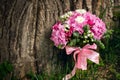 Pink Wedding Bouquet with a pink bow Royalty Free Stock Photo