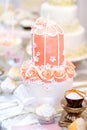 Pink wedding cake decorated with sugar flowers Royalty Free Stock Photo