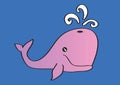 Pink Whale Blowing Water Cartoon Vector Illustration