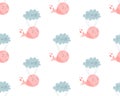 Pink whale pattern. Pink baby girl pattern. Whales on cloud cute background Baby shower invitation design. vector