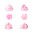 Pink whipped cream. Whip creamy curl berries pudding, meringue swirl top view custard frosting whipping icing for