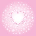 Pink white background with heart and flowers. Delicate wedding decor with many flowers. For your text Royalty Free Stock Photo