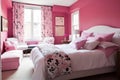 Pink and White Bedroom with Unmade Bed and Cushions , AI Generative Royalty Free Stock Photo