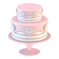 Pink white cake with flowers decoration 3D