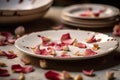 Floral Ceramic Plates on White Tablecloth Royalty Free Stock Photo