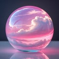Pink and white clouds reflected in a clear glass sphere with subtle blue hues reflection Royalty Free Stock Photo