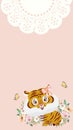 Pink White Cute Illustrated Little Tiger Phone Wallpaper