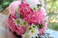Pink and white flower bouquet in sweet pastel style with bokeh background. Chrysanthemum flower soft and select focus. Valentine`s Royalty Free Stock Photo