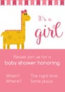 Pink and white invitaion for girl baby shower honoring with yell