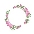 Pink white lotus, Butterfly pea leaves. Round frame with Water Lily, wisteria leaves. Indian lotus, sacred lotus