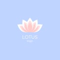 Pink and white lotus flower logo on a blue background Royalty Free Stock Photo