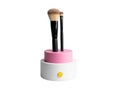 Pink and White Makeup Brush Holder with Brushes Royalty Free Stock Photo