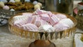 pink white marshmallow in beautiful Cup. celebratory Furshet table delicacies