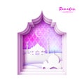 Pink White Origami Mosque Window Ramadan Kareem Greeting card Royalty Free Stock Photo