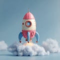 Pink and White Rocket Launching from Fluffy Clouds Royalty Free Stock Photo