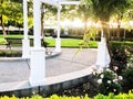 Pink and White Roses Landscape and Gazebo