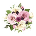 Pink and white roses and lisianthus flowers. Vector illustration. Royalty Free Stock Photo