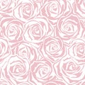 Pink and white seamless pattern with rose silhouettes. Vector illustration.