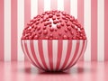 A pink and white striped ball with bubbles, AI