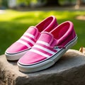 Pink And White Striped Vans Slip On Hightops By Caravan