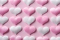 Pink and white textile hearts on pink background Royalty Free Stock Photo