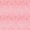 Pink white twig grass with berry seamless pattern illustration