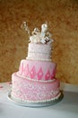 Pink and White Wedding Cake with Blurry Background Royalty Free Stock Photo