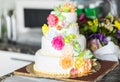 Pink and White Wedding Cake with Roses Royalty Free Stock Photo