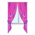 Pink window curtain icon, cartoon style