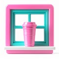 Pink Window Frame and Drink Cup Still Life on White Background Royalty Free Stock Photo