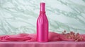 Pink wine bottle with pink cloth
