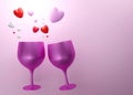Pink wine glass On pink background,3D rendering Royalty Free Stock Photo