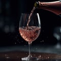 pink wine pouring from a bottle into a glass generative ai Royalty Free Stock Photo