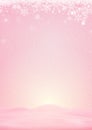 Pink winter background with snow and snowflake