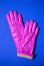 Pink winter gloves made of soft genuine leather and wool lining Royalty Free Stock Photo