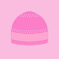 Pink winter hat isolated icon on neutral background. Flat vector illustration. Royalty Free Stock Photo