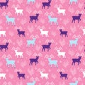 Pink winter reindeer folk vector seamless pattern.