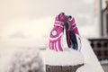 Pink Winter Snow Gloves ourdoor in the snow Royalty Free Stock Photo