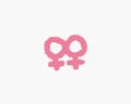 Pink woman love woman symbol, lesbian crossing sign icon isolate on white background, Love is infinity no matter what sex.