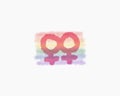 Pink woman love woman symbol with rainbow flag color, lesbian crossing sign icon isolate on white background. Royalty Free Stock Photo