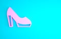Pink Woman shoe with high heel icon isolated on blue background. Minimalism concept. 3d illustration 3D render Royalty Free Stock Photo