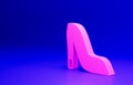 Pink Woman shoe with high heel icon isolated on blue background. Minimalism concept. 3D render illustration Royalty Free Stock Photo